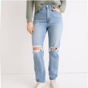 Madewell Light Blue Distressed Straight Leg Jeans